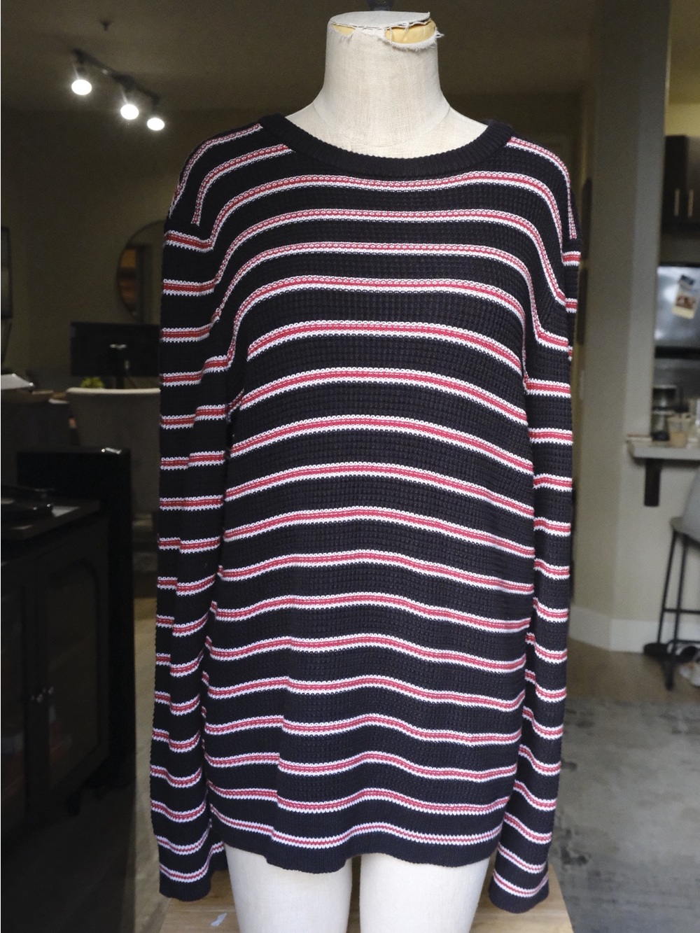 h&m black, red & white striped sweater